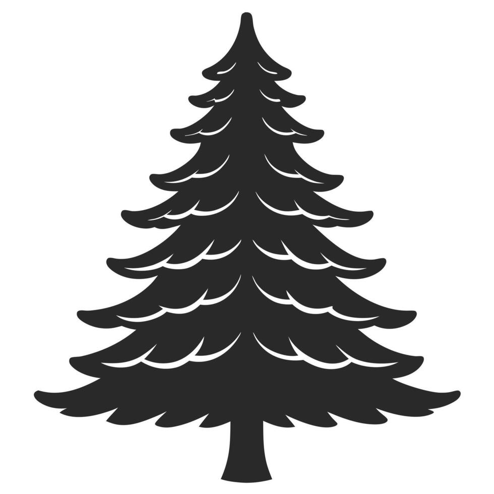 Simple Silhouette Of Classic Evergreen Christmas Tree Isolated On White Background vector