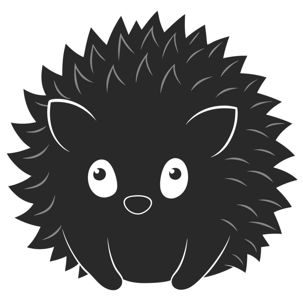 Monochrome Graphic Of A Cute Cartoon Hedgehog Character Isolated On White vector