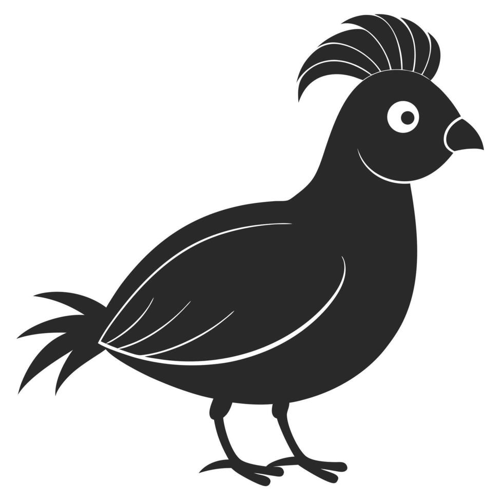 Black Cartoon Quail Illustration Isolated On White Background Cute Bird Design vector