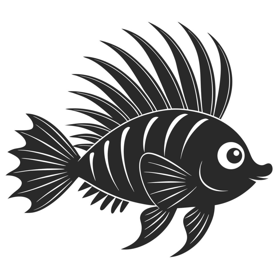 Cartoon Monochrome Fish Illustration With Decorative Fins And Stripes Isolated On White vector