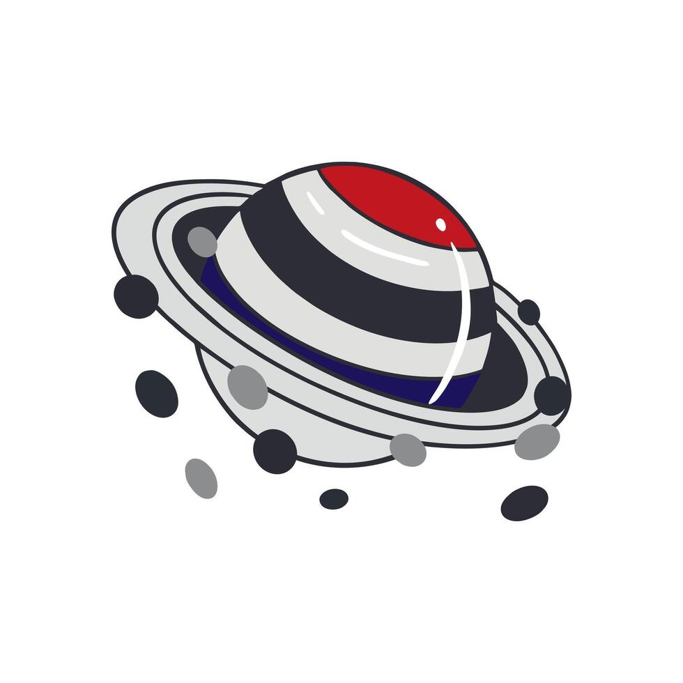 Planet Saturn. Ball with rings. Hand drawn illustration. For Cosmonautics Day cards, invitations, large banners, posters, covers, wallpapers, stickers. vector