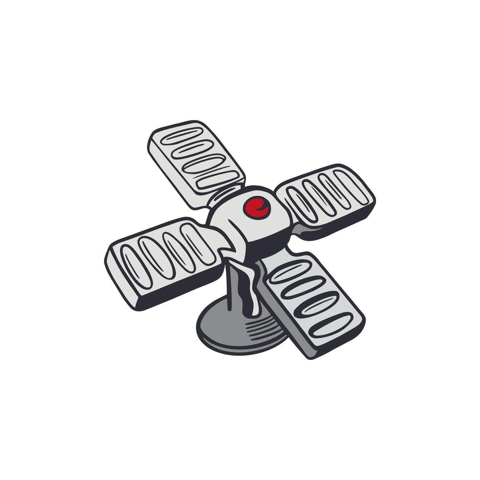 Space propeller, satellite. Hand drawn illustration. For Cosmonautics Day cards, invitations, large banners, posters, covers, wallpapers, stickers. vector