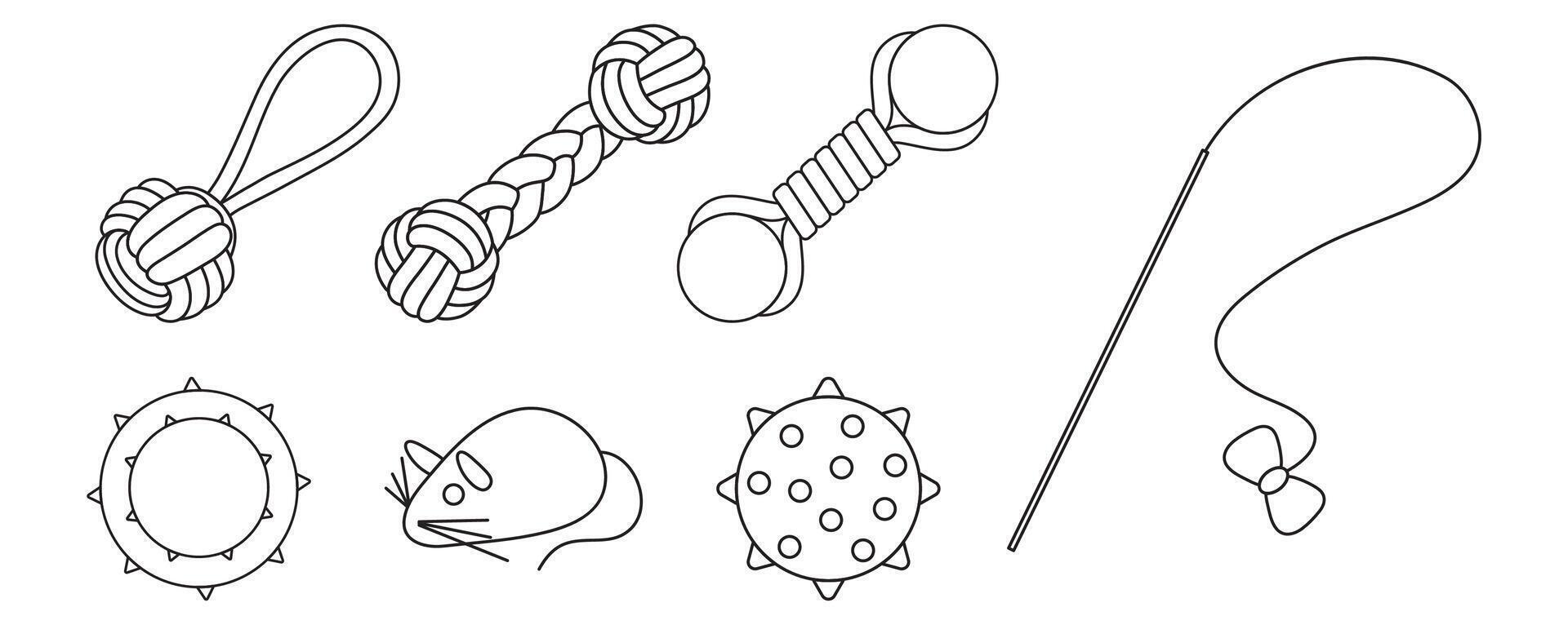Set illustration toy for dogs and cats, simple linear icons, doodle and sketch style, hand-drawn, isolated on a white background vector