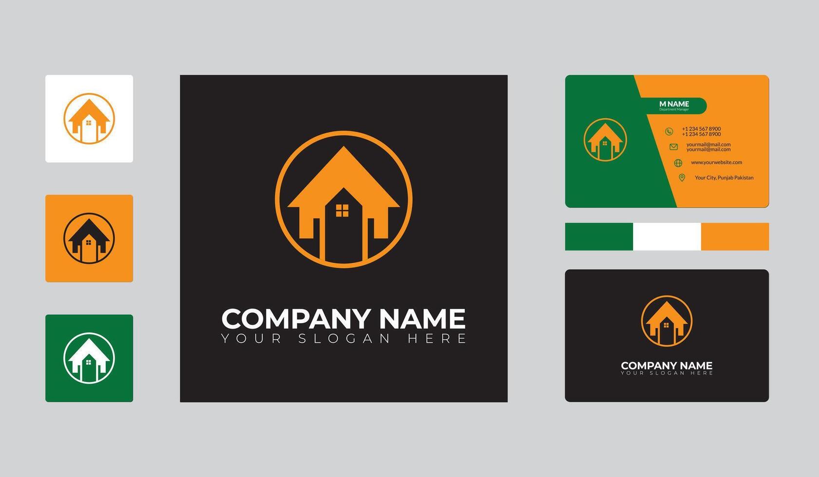 Business card template with house logo and business card template vector