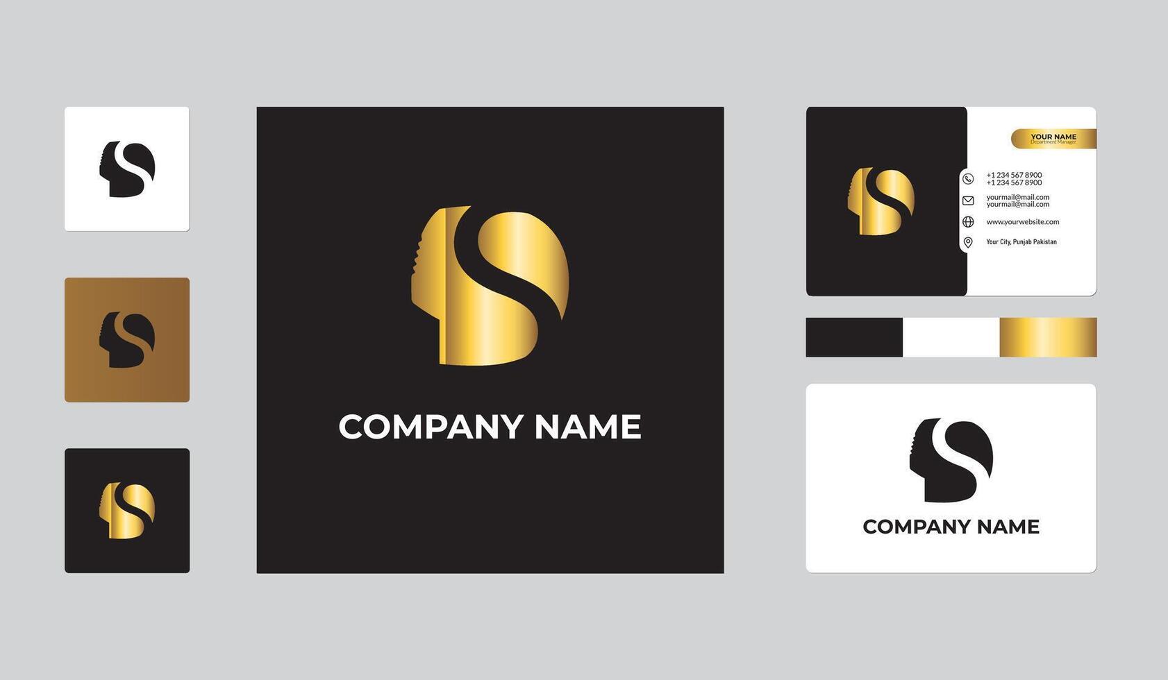 Gold and black business card template with logo vector