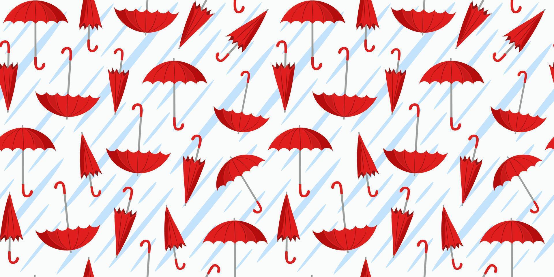 Pattern open umbrella and closed umbrella. Bright umbrella. Rainy season. Rainy weather. Seamless background. vector