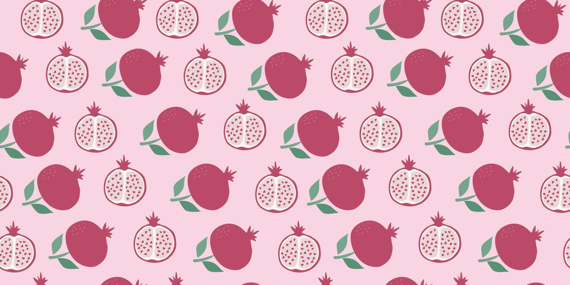 Pattern, pomegranate, fruit. Simple abstract fruit slices and whole fruits. Vitamin natural vegetarian food. Seamless background. vector