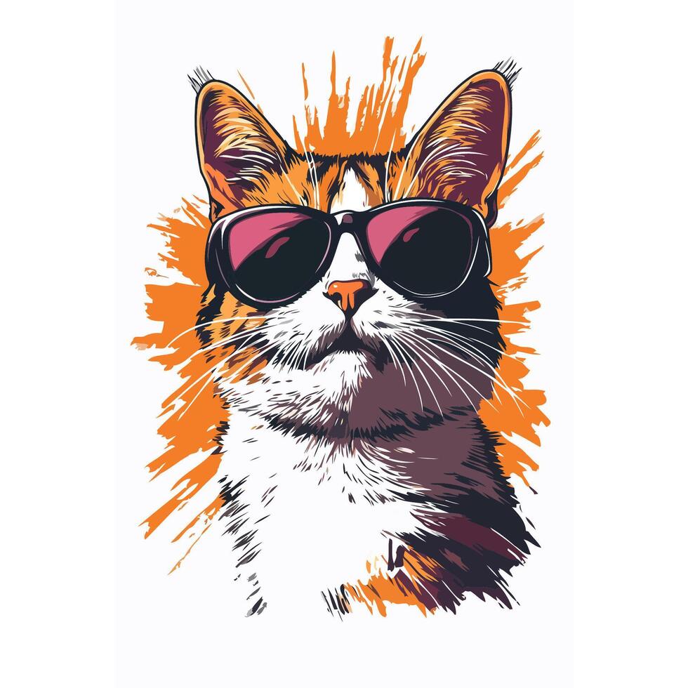 Cat with Sunglasses Orange Splash vector