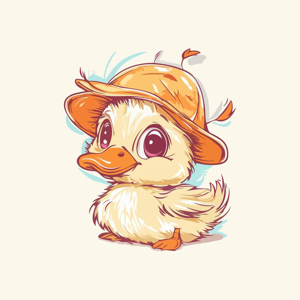 Sweet Duckling Under Straw Hat vector