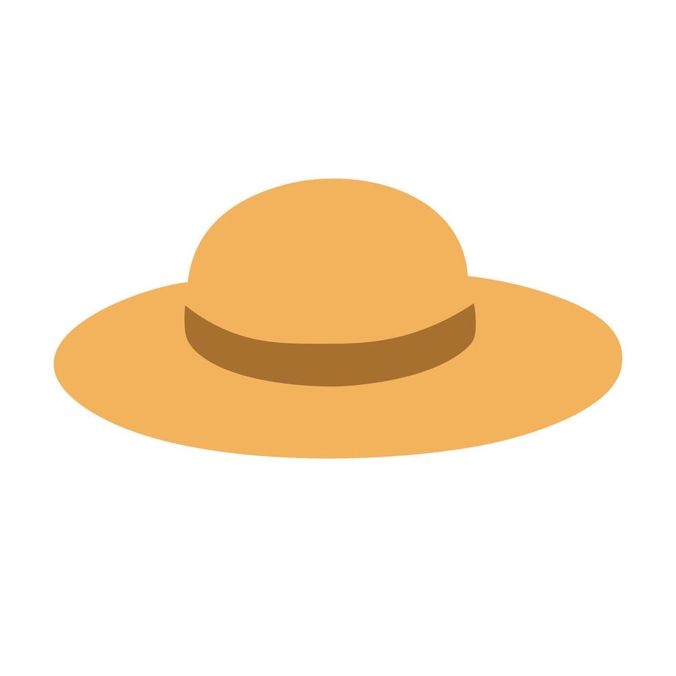 Flat cartoon straw hat with wide brim. Cute summer doodle illustration for picnic and fashion themes. vector