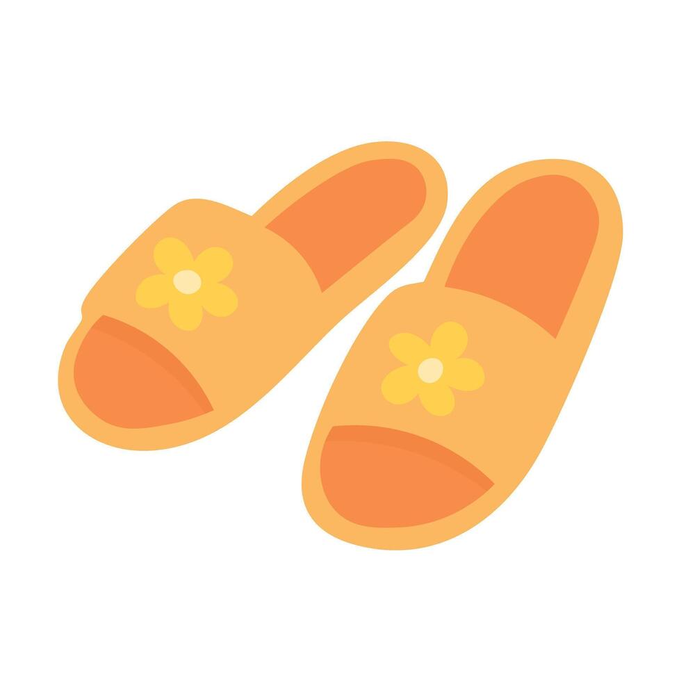 Yellow summer slippers with flowers in cartoon flat style, beach shoes illustration for vacation design. vector