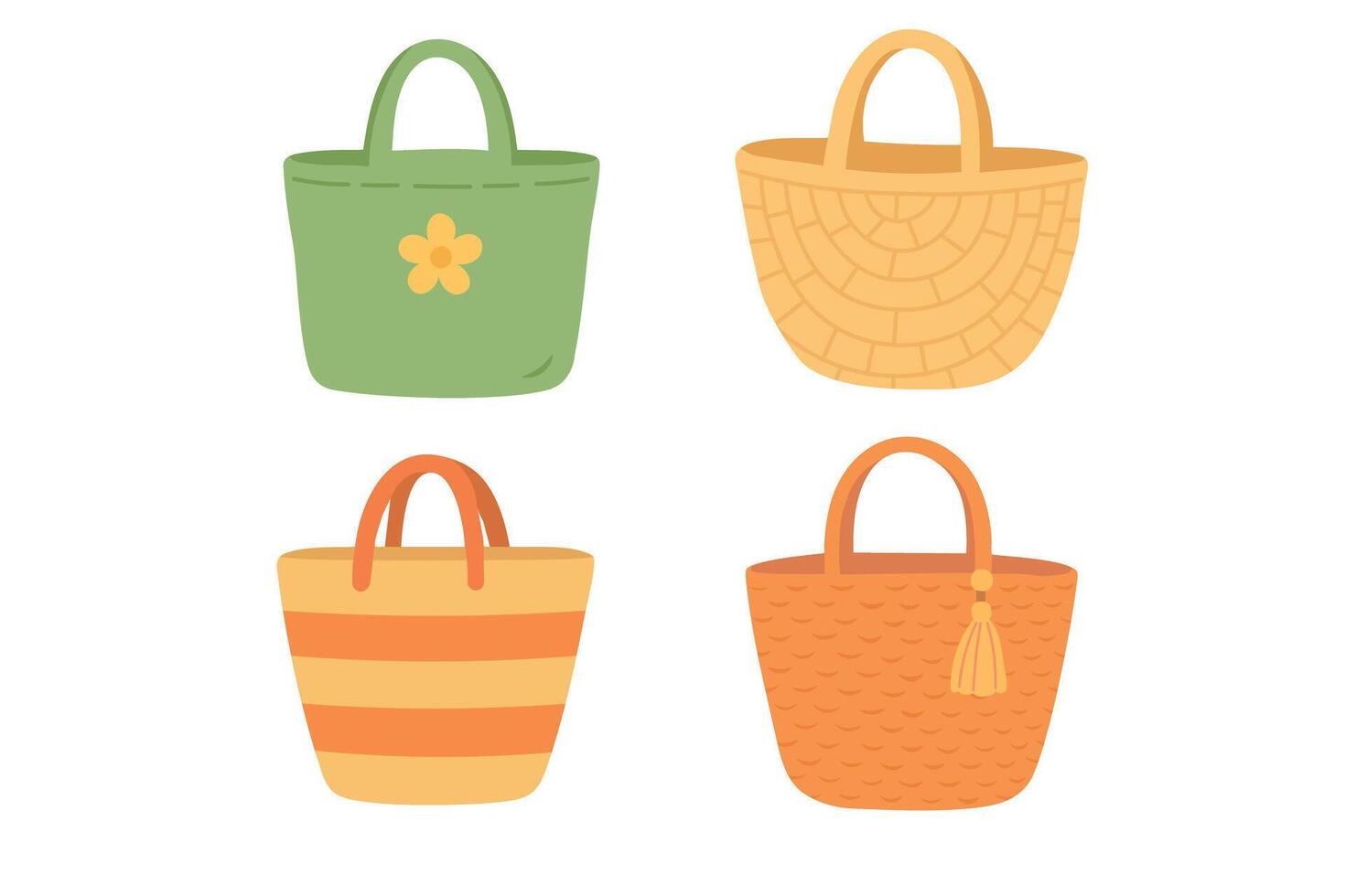 Set of colorful summer bags in cartoon style. Cute and bright beach illustration. vector