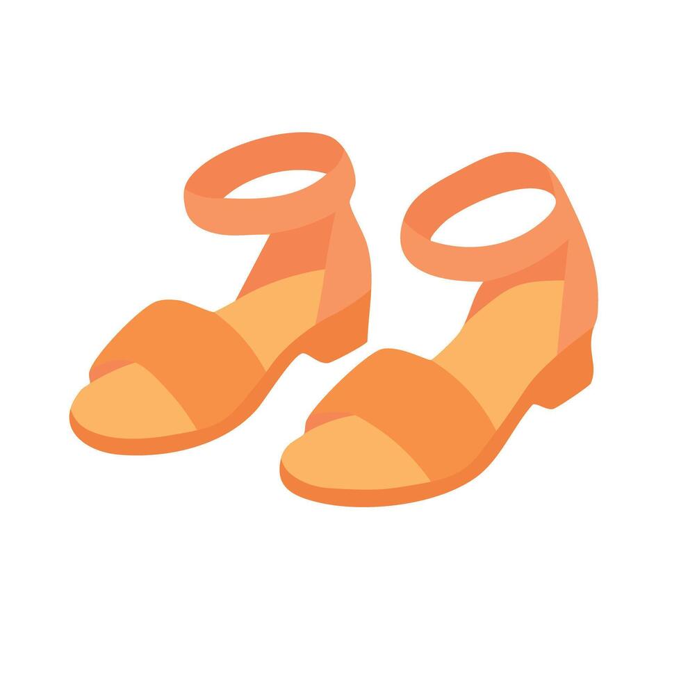 Bright orange summer sandals with ankle straps, cartoon flat style, isolated clipart illustration. vector