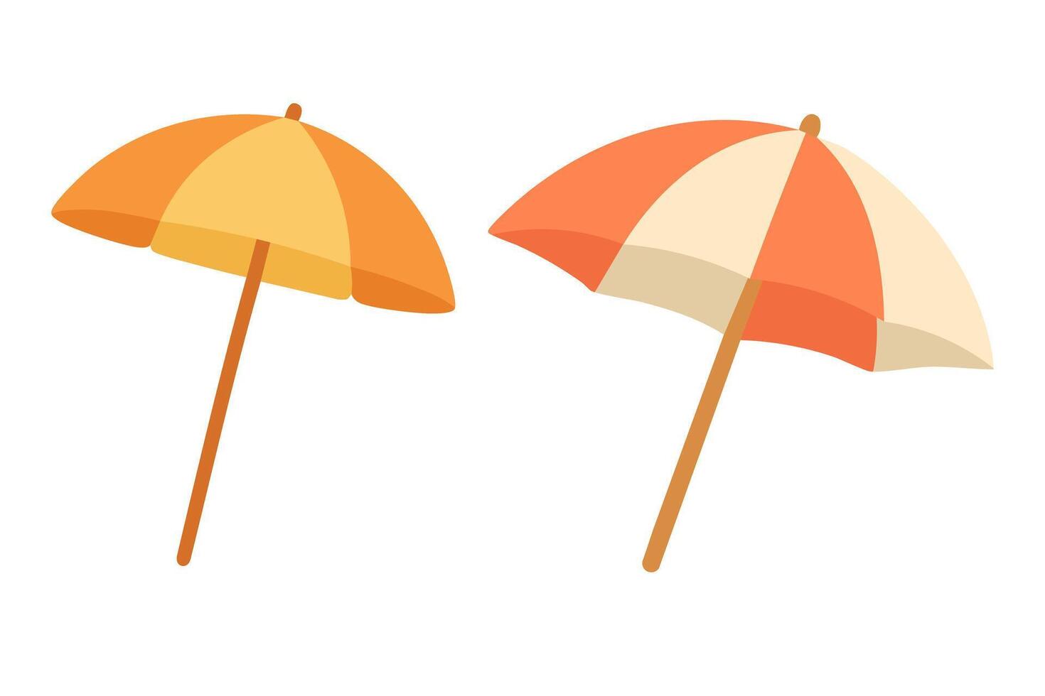 Flat cartoon illustration of cute beach umbrellas in warm summer colors with soft shading. vector