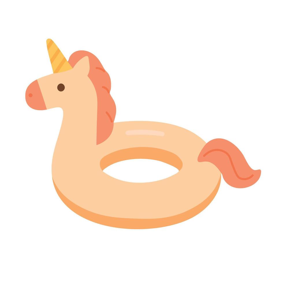 Funny inflatable unicorn swim ring for summer pool fun, beach relaxation and water play. vector