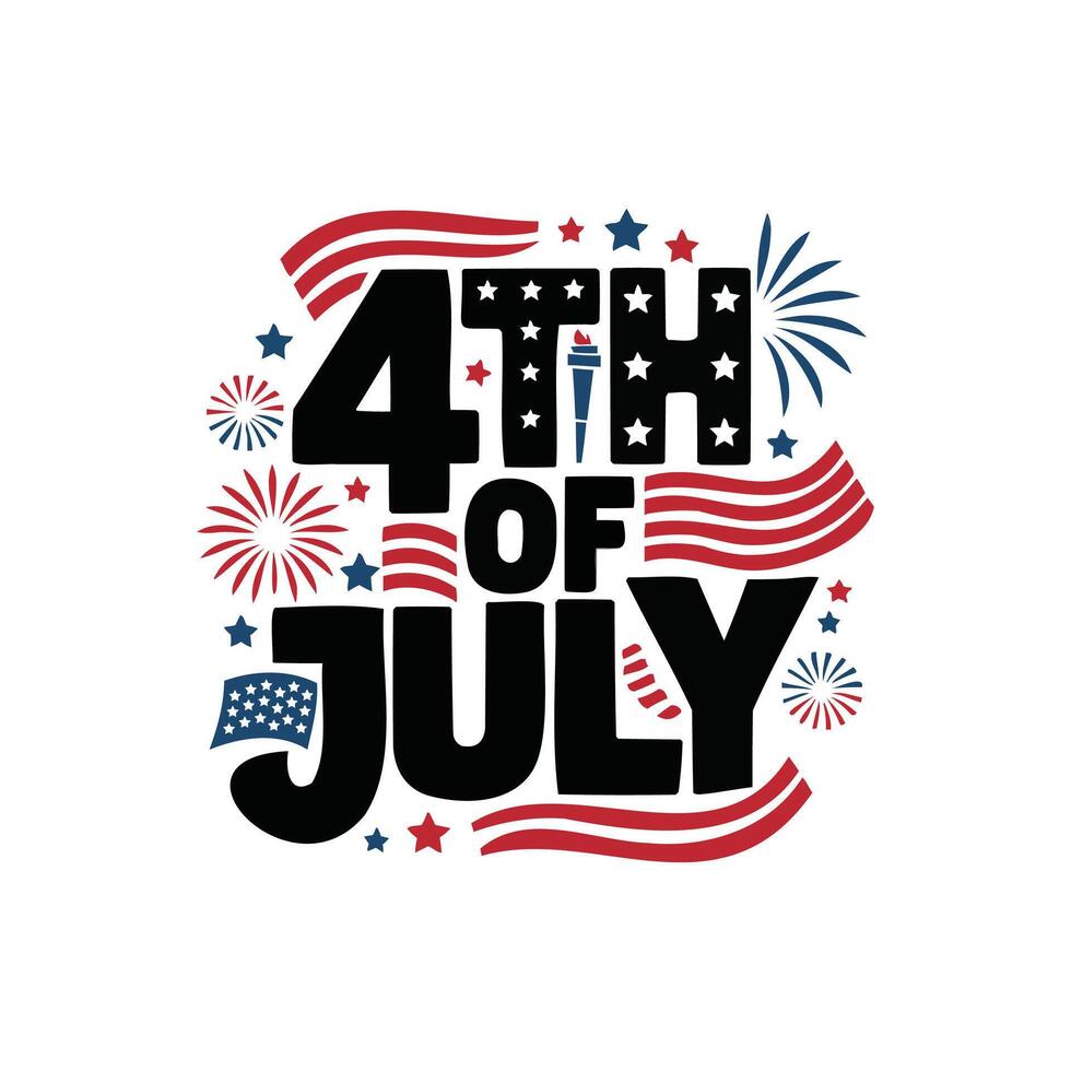 Bold 4th Of July Typography Illustration Art vector