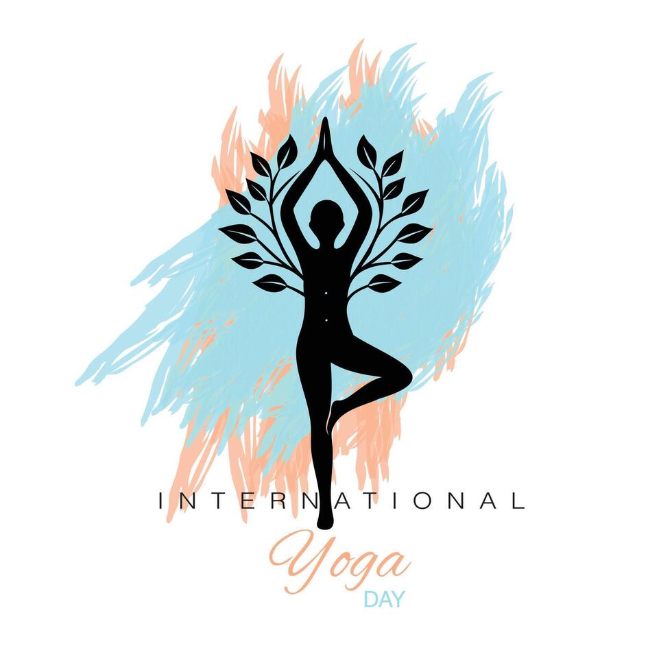 Silhouette of a Person in Tree Pose For Yoga Day vector