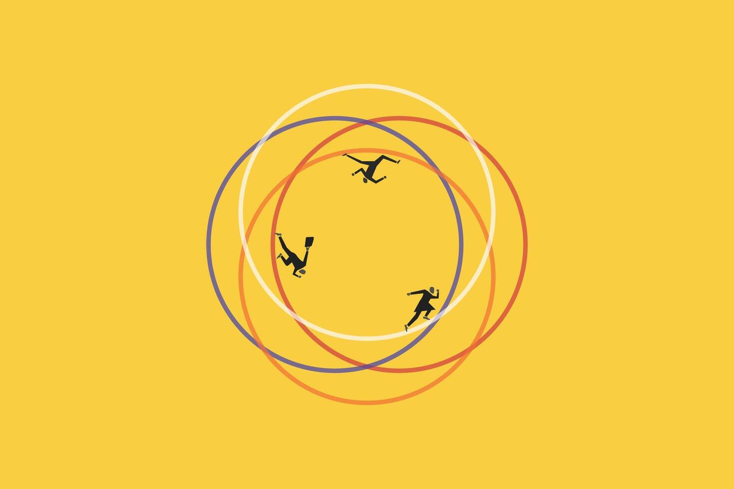 Businessman endlessly walking in a circle in search for solution. concept of never ending issue, no solution vector