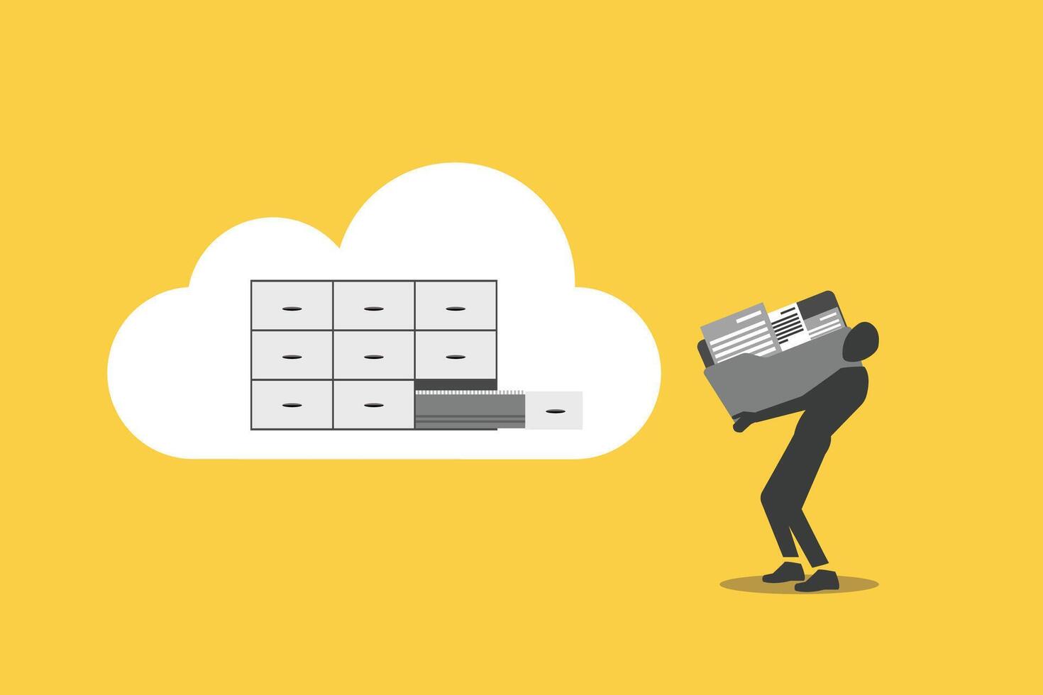 Businessman backup file upload on the cloud. concept of Data transfer via cloud technology , large online database with modern vector