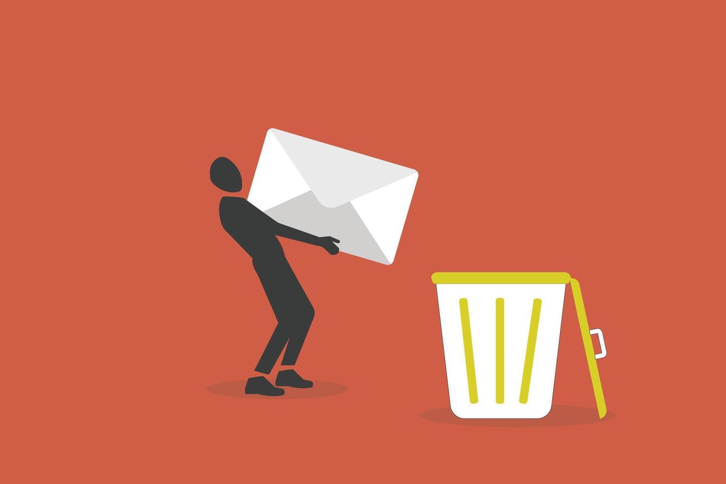 Businessman throw away email and data into full of junk idea in basket bin. concept of Cleaning digital memory, cleaning e-mail, remove spam vector