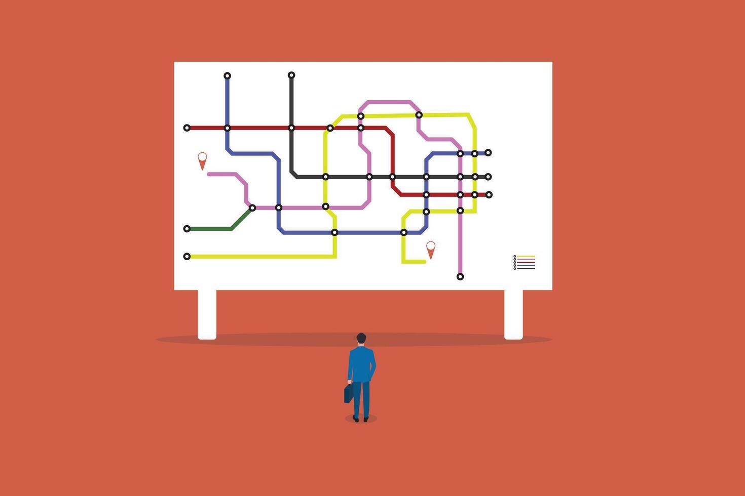 Mature businessman looking at map in subway station, vector