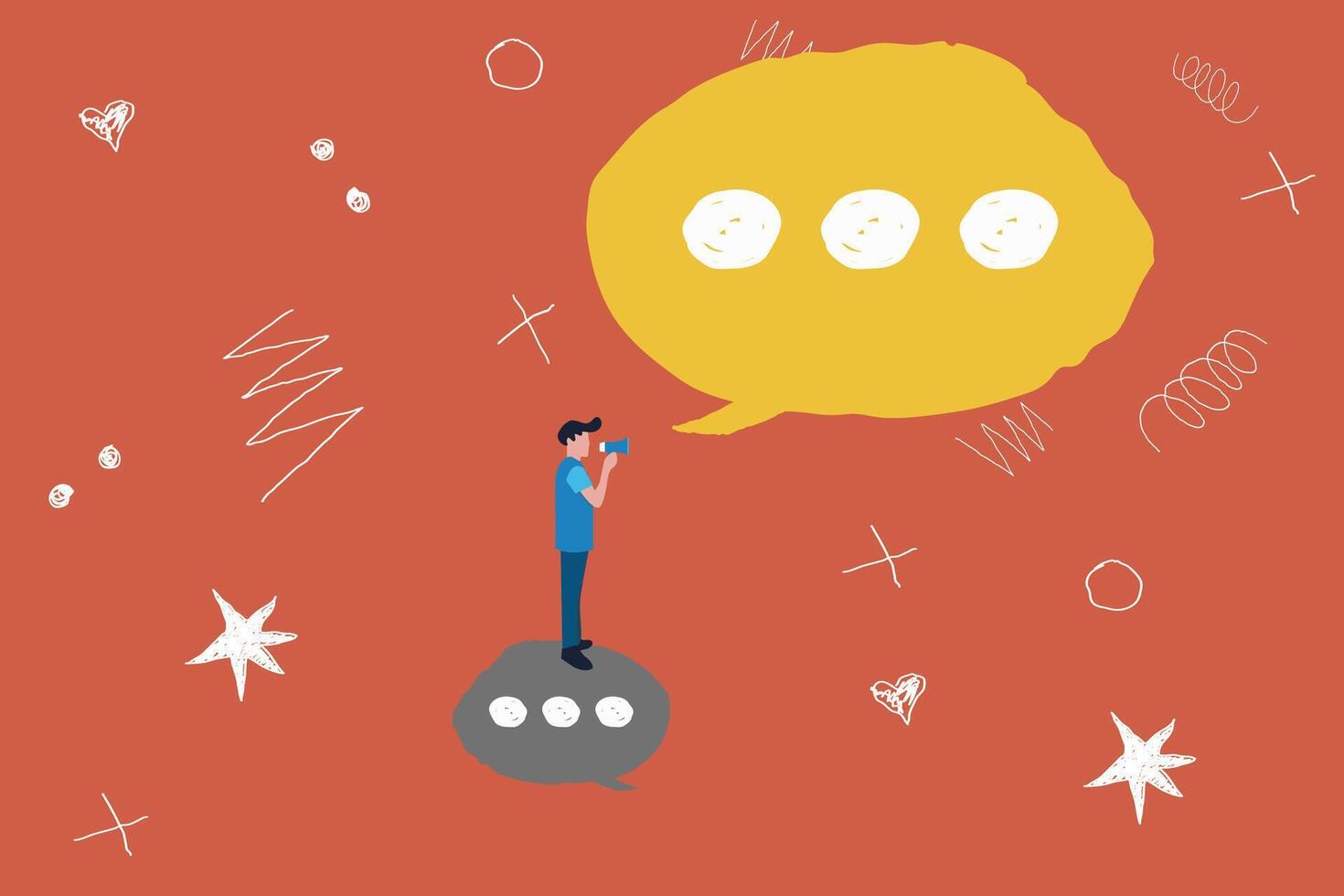 businessman speech on megaphone. Communication or PR, Public Relations manager to communicate company information and media, announce sales or promotion vector