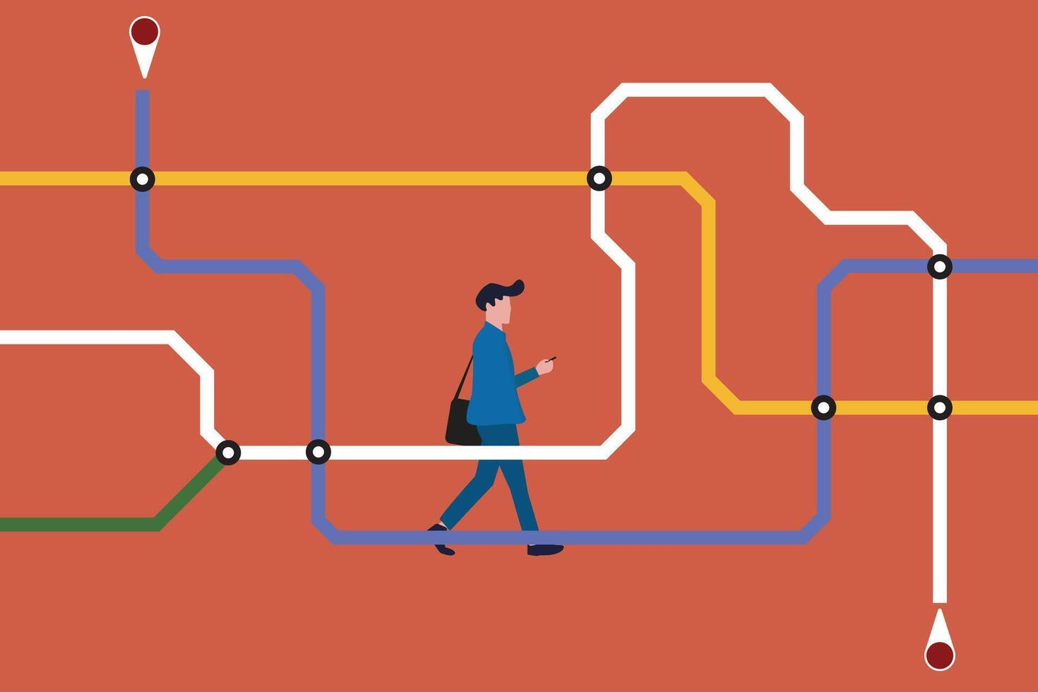 Businessman looking at map in subway station. concept of Establishing New Business Venture and Creating Corporate Presence vector