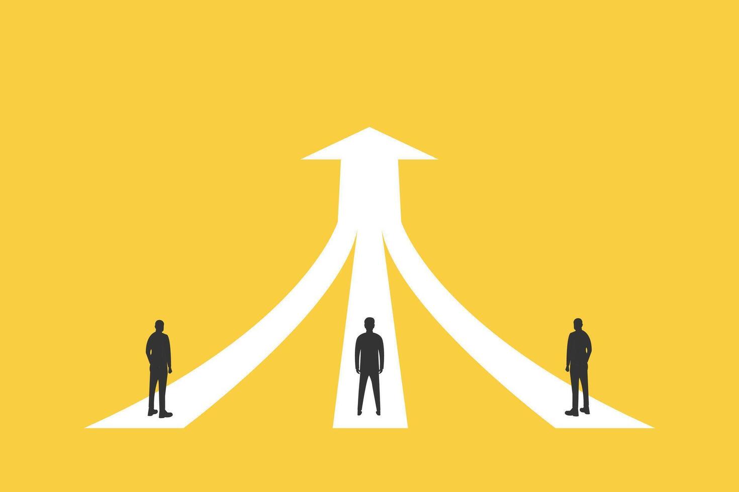Businessman follow a arrows for business opportunities. visionary leadership different business routes but same destination. Symbol of ambition, motivation and long road vector