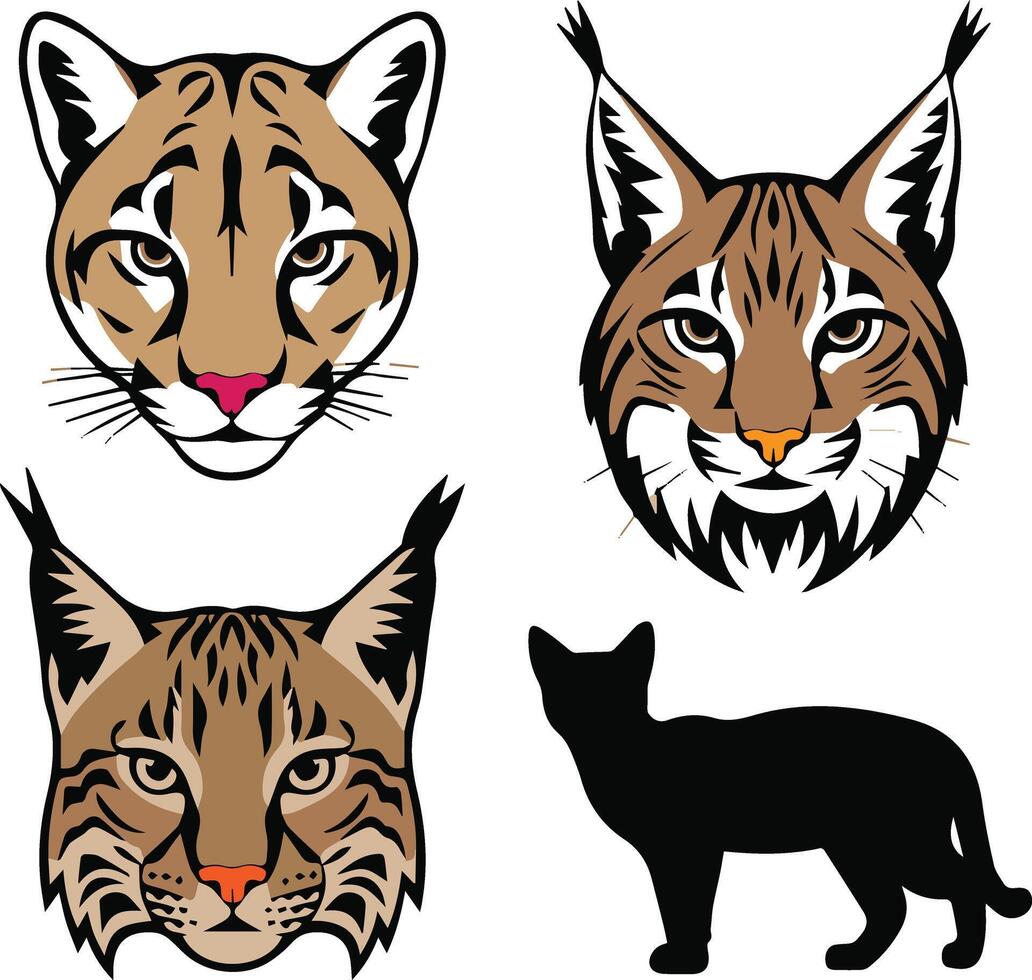 Cougar, Lynx, Bobcat, Wildcat Logo Icons vector