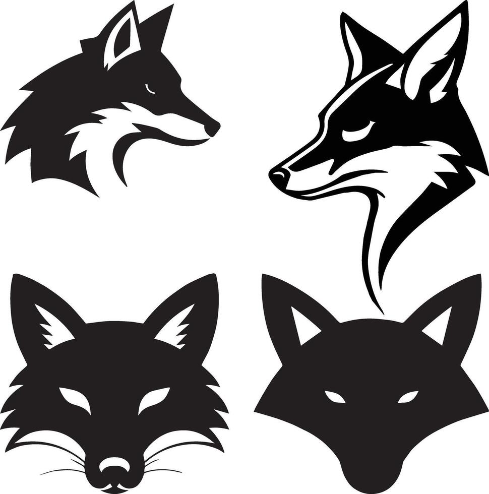 Silhouette Fox Head Icon Set Minimalist Fox Face Logo Collection vector