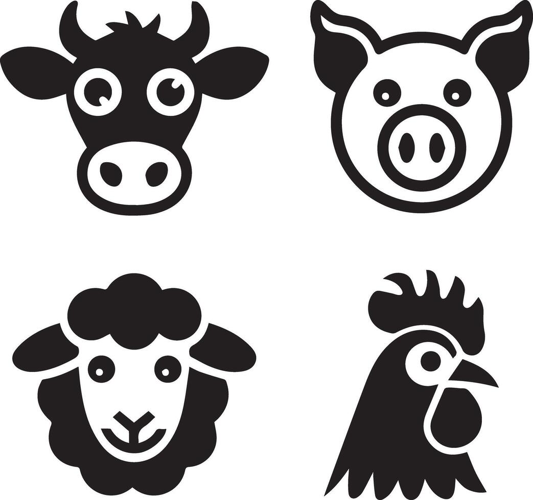 Farm Animal Faces Logo Set vector