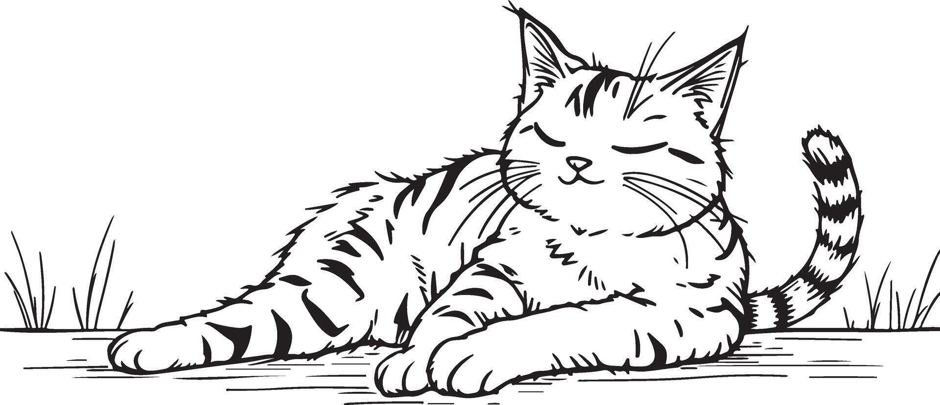 Playful Minimalist Line Drawing of a Stretching Cat vector