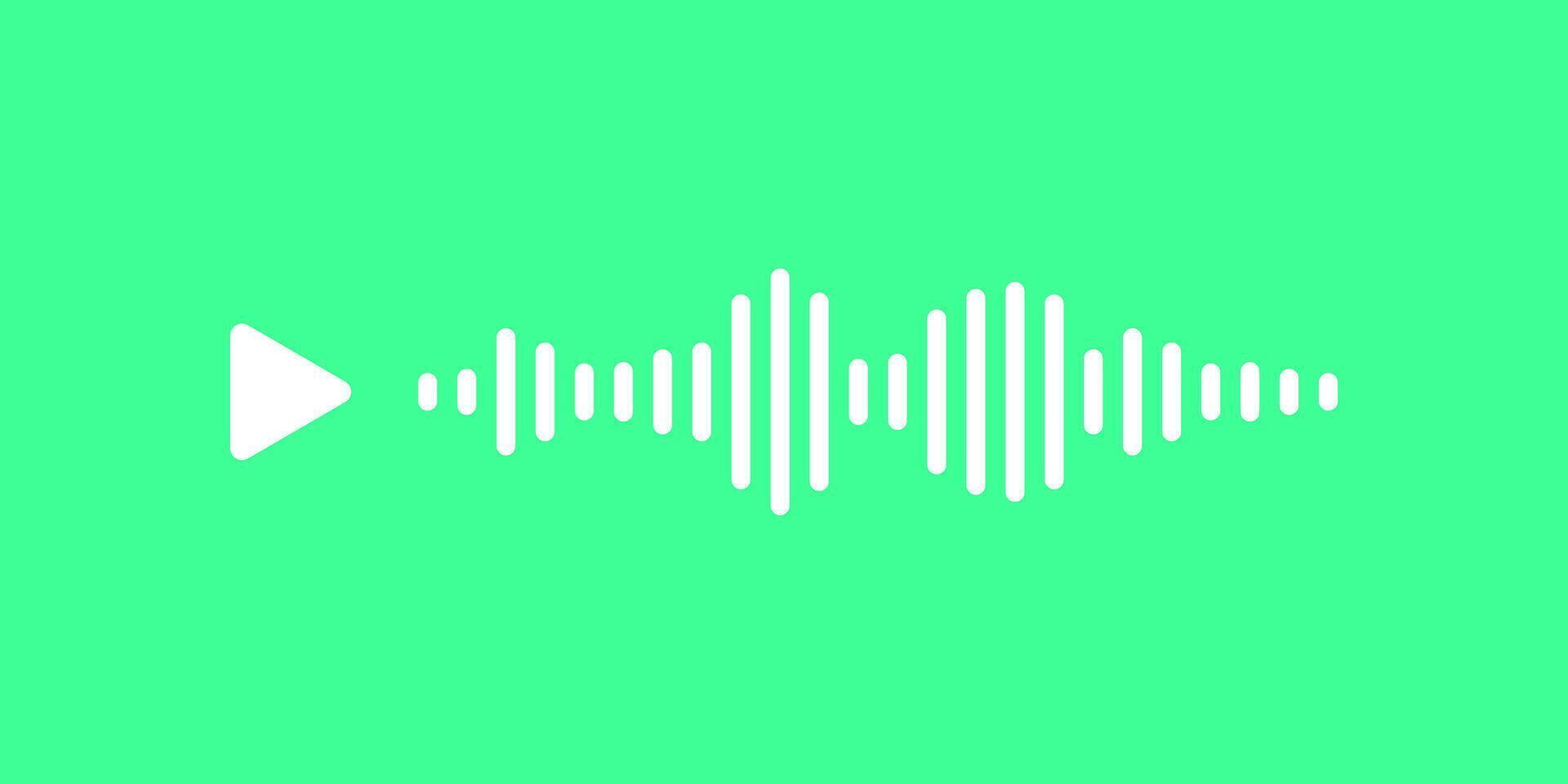 Audio wave design with play button icon on a green background. Represents voice messaging in a modern messenger. Useful for mobile communication apps or website messaging features and layout vector