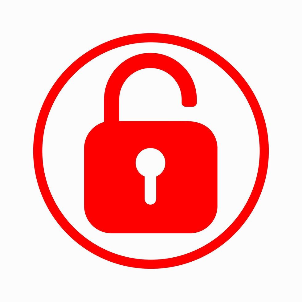 Red unlocking padlock symbol with a sign in paper cut style on a white background. Digital image of safety. vector