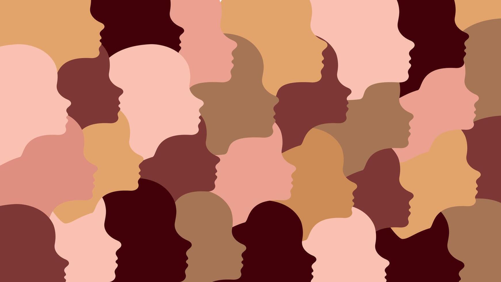 Pattern Background of Diverse multicultural Human Faces in Profile with Different Skin Tones. Concept of people Unity, Diversity, Inclusion, Community. Abstract Design for Social Awareness, Equality vector
