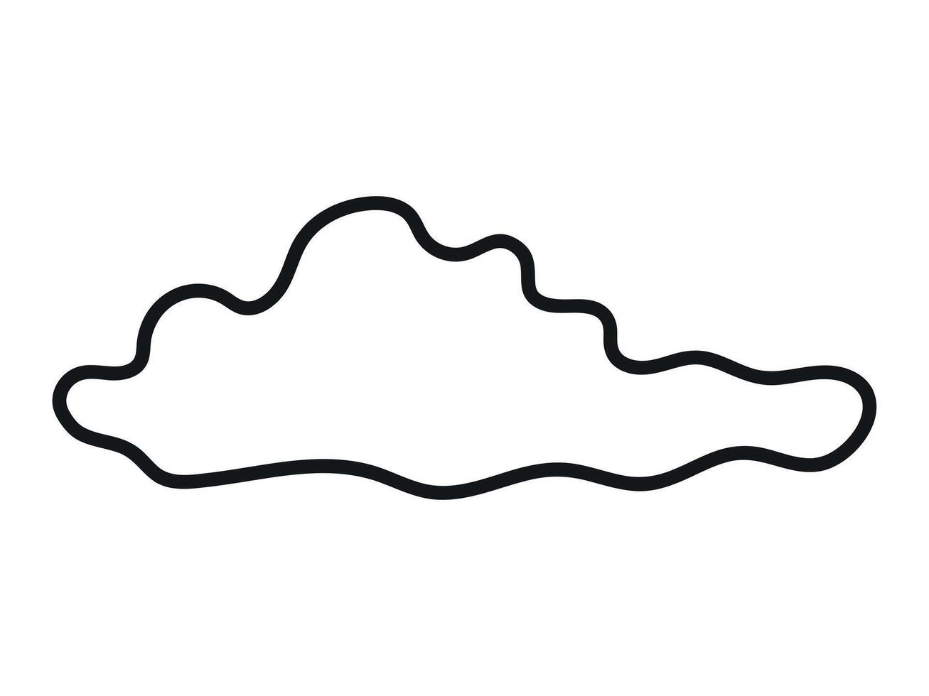 Black Outline of Cloud Isolated on White Background. Concept of Weather Art, Minimalist Style, Abstract Shape, Graphic Design Element, Sky Illustration. Contour vector