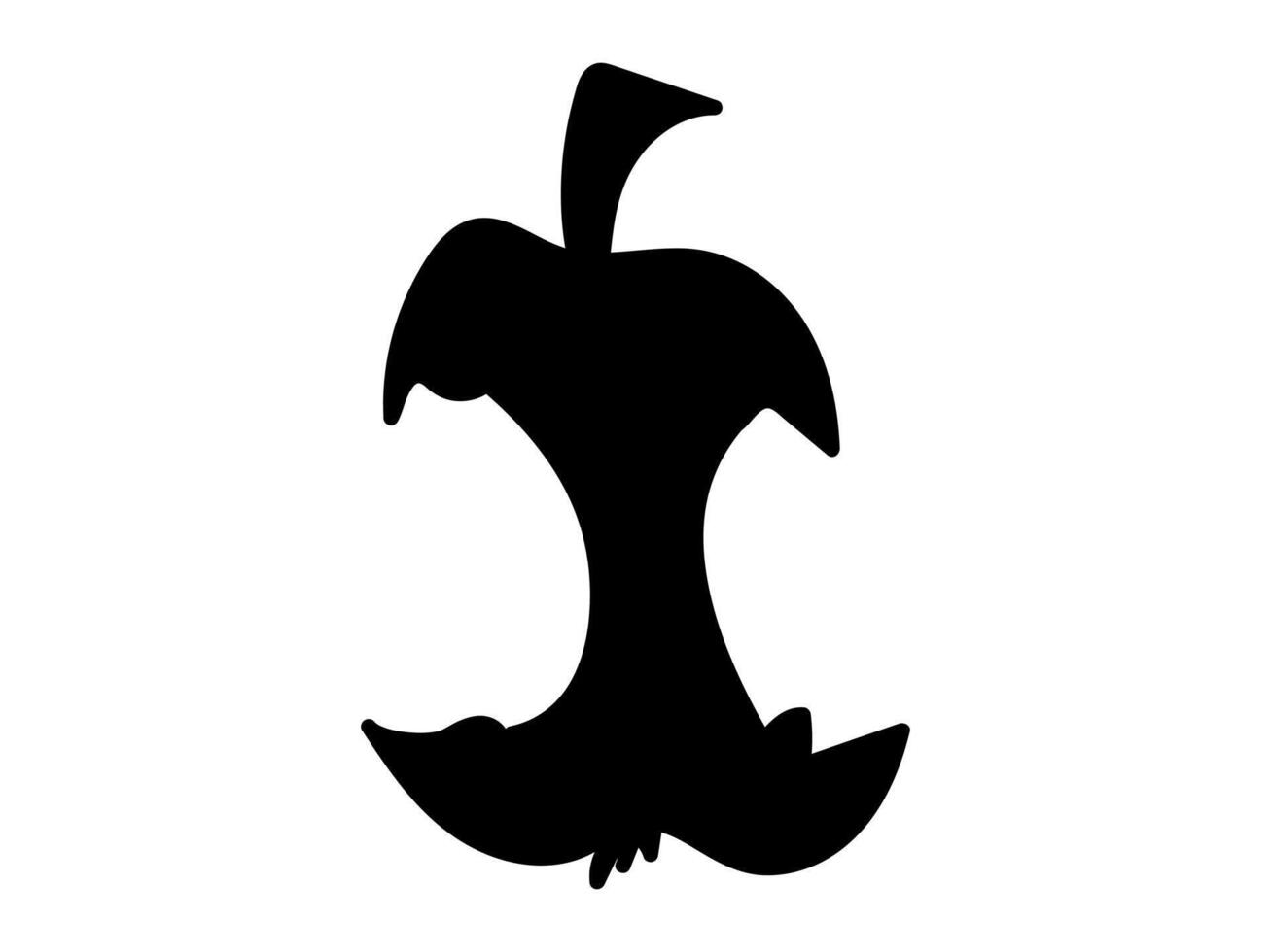 Black Silhouette of Apple Core Isolated on White Background. Minimalist Graphic Element of Eaten Fruit. Concept of Food Waste, Recycling, Trash Symbol, and Simple Design Element, Trash Symbol vector