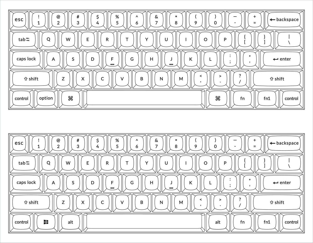 Two different keyboard layouts for a computer vector