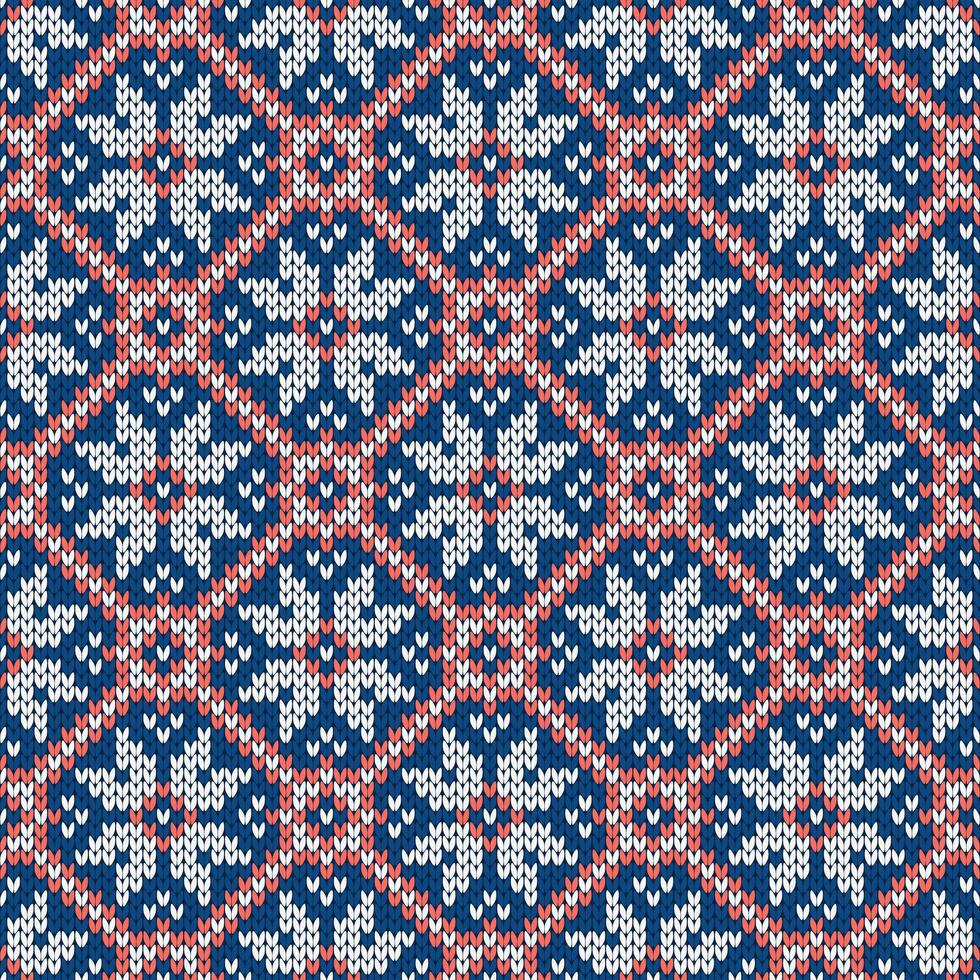 Christmas and New Year traditional knitted seamless pattern with snowflakes. Norwegian style sweater. Wool texture, illustration. Holiday background. vector