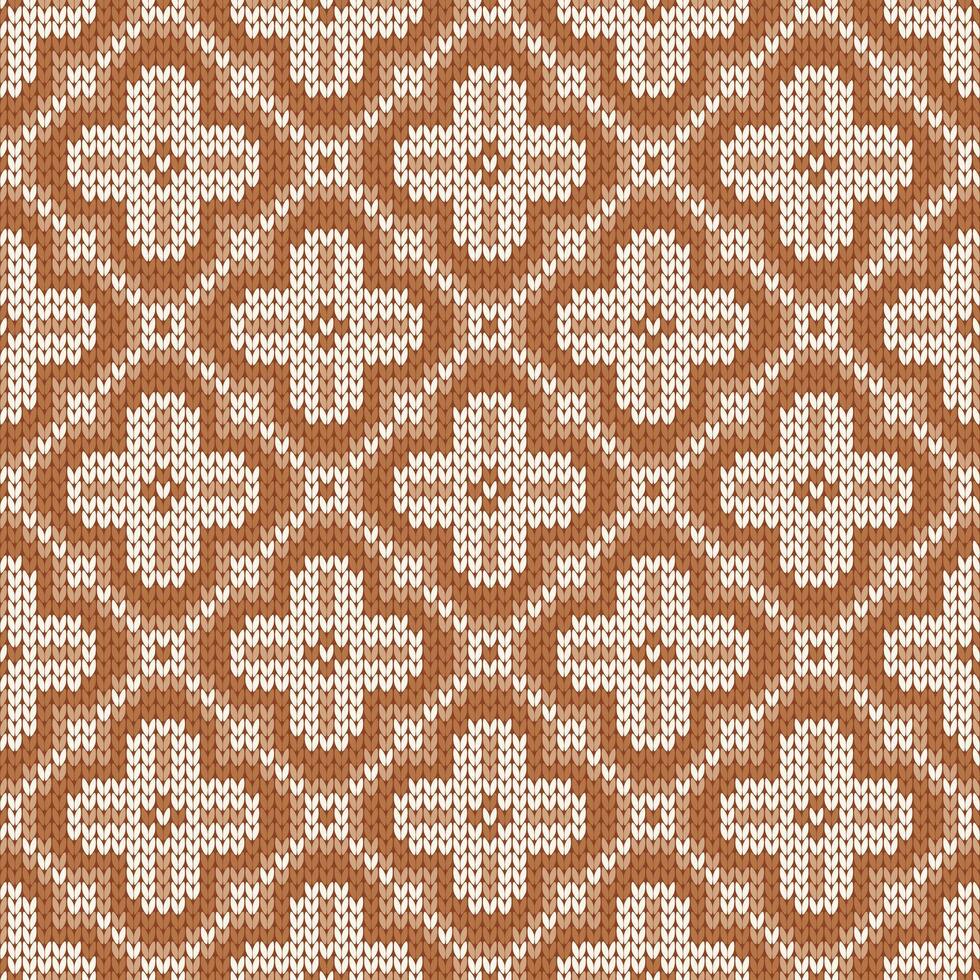 Christmas and New Year traditional knitted seamless pattern. Norwegian style sweater. Wool texture. Illustration with beige snowflakes. Holiday background. vector