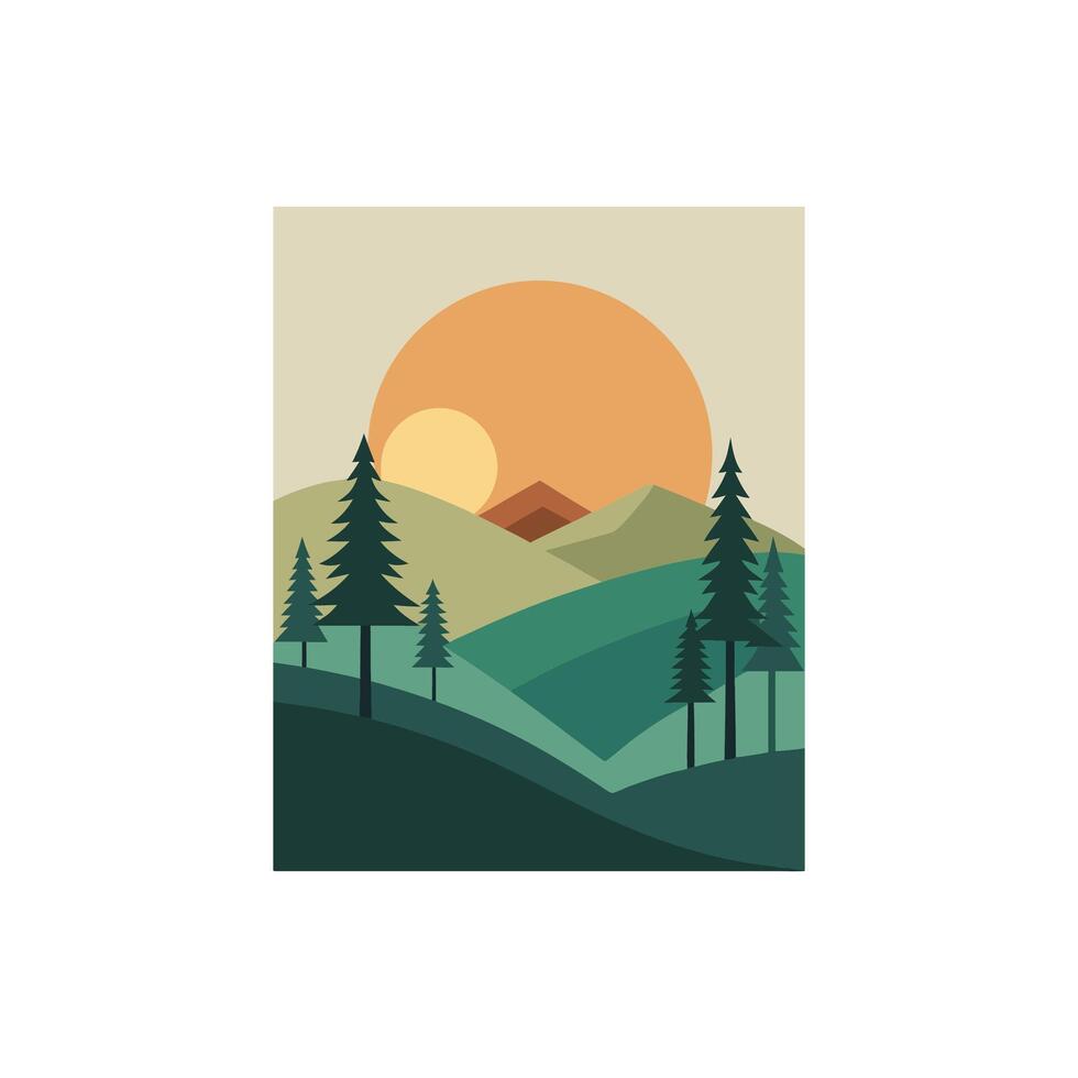 Minimal Nature Landscape with Trees and Sky vector