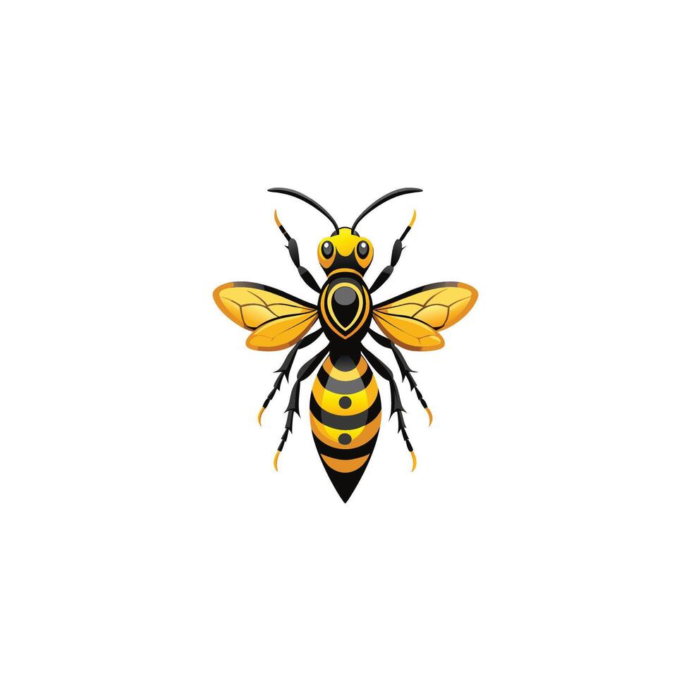 Detailed Wasp Artwork with Striped Body on White Background vector