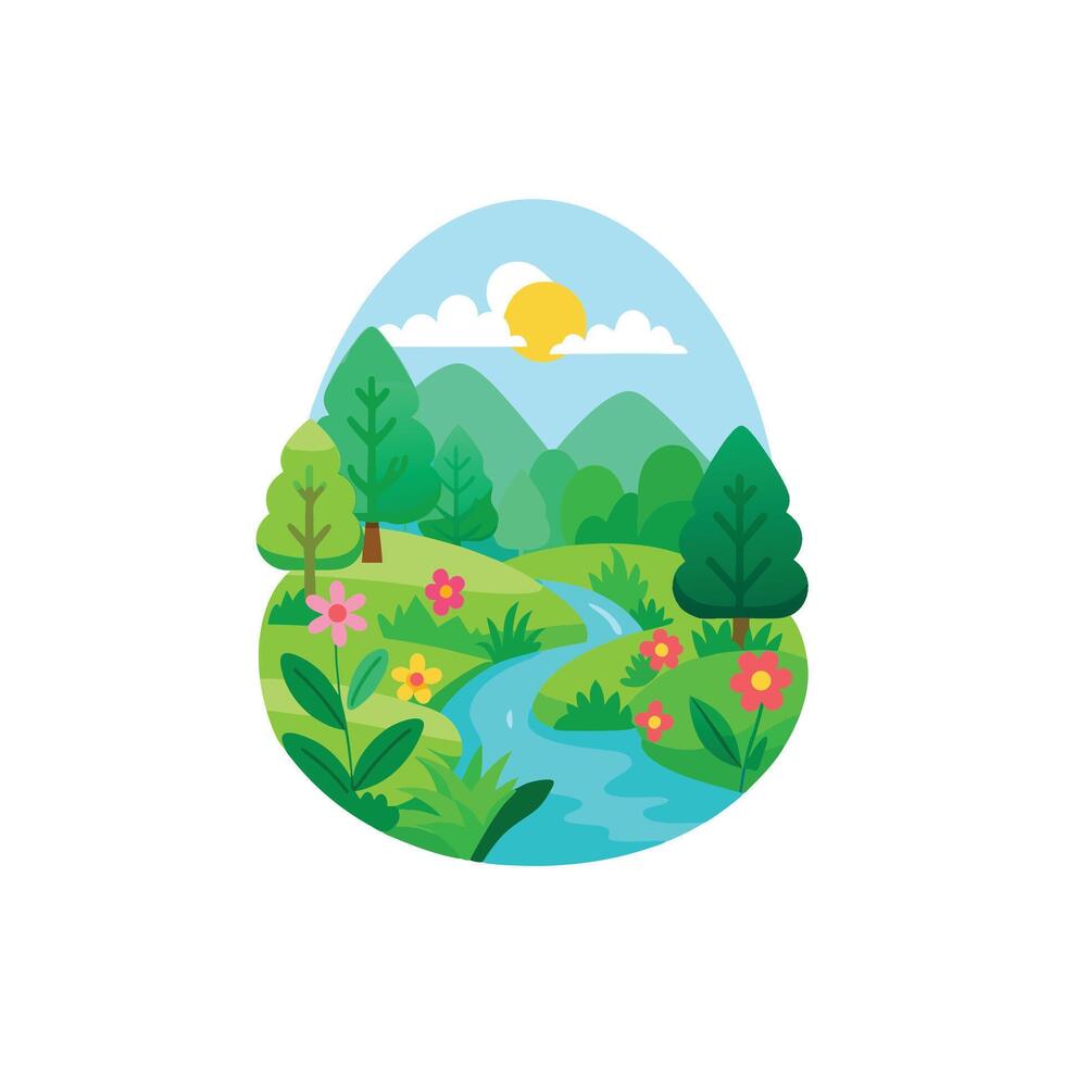 Tranquil Nature Scene with Mountains and Trees Illustration vector