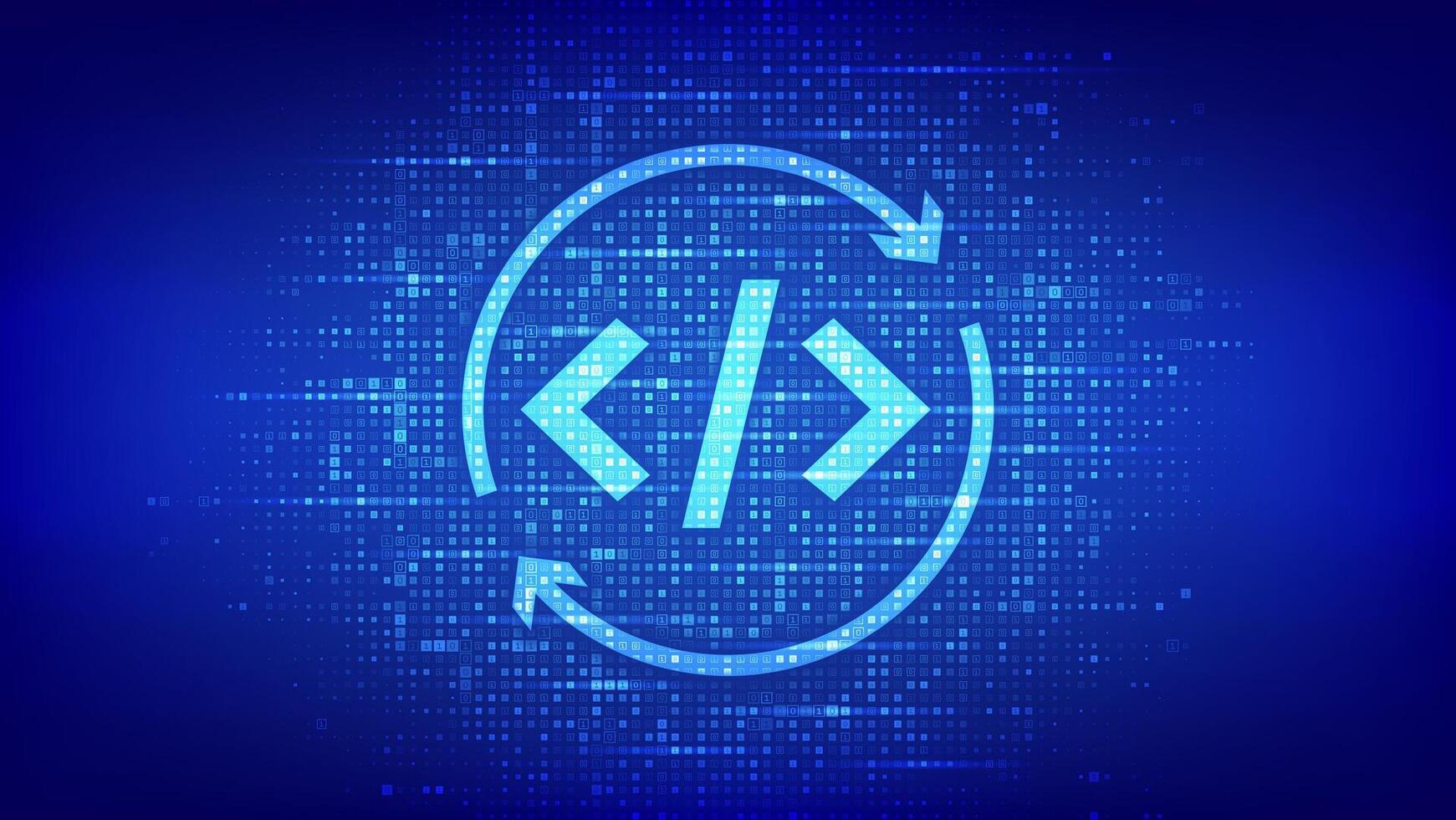 Devops icon made with binary code. Agile development and optimisation. Software engineering. Software development practices methodology. Digital code background with digits. vector