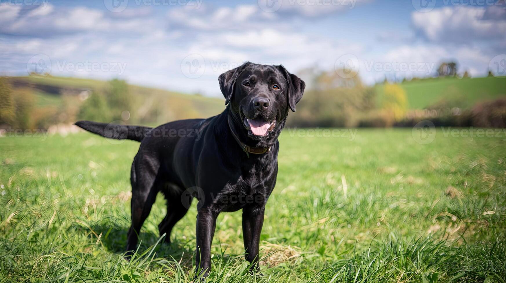 Labrador Standing Alert on a Green Grassy Field photo