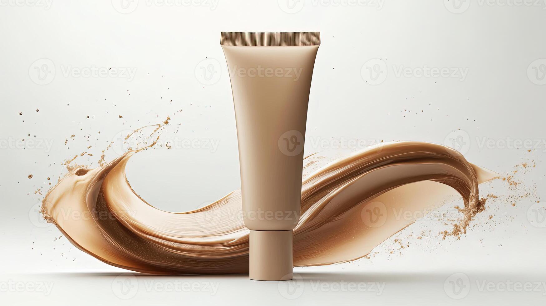 Soft face cream applied from tube, spreading across white surface. photo