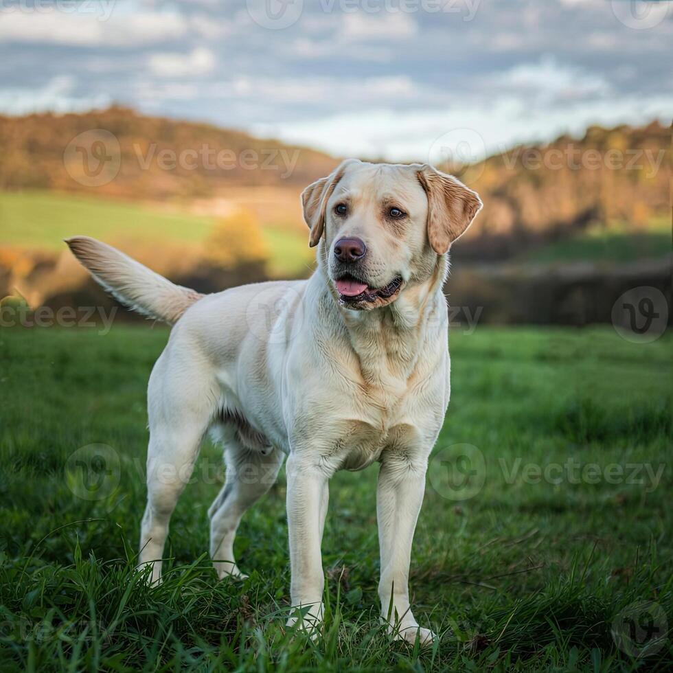 Labrador Exploring the Outdoors on a Green Meadow photo