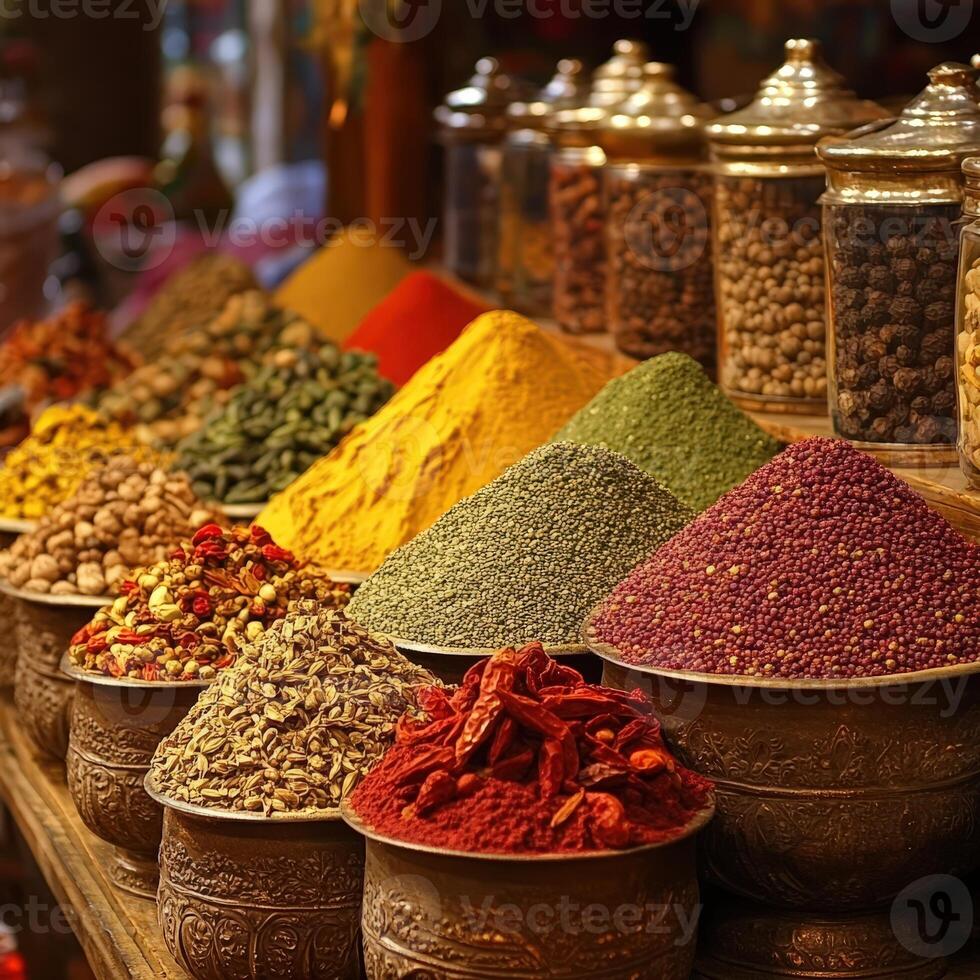 Traditional Market Stall Overflowing With Spices in Photographic Perfection photo