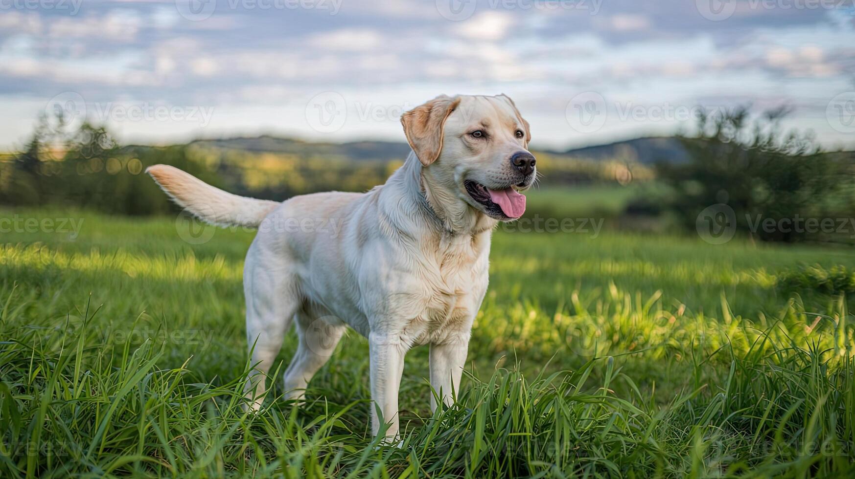 Labrador Watching the Field with a Wagging Tail photo