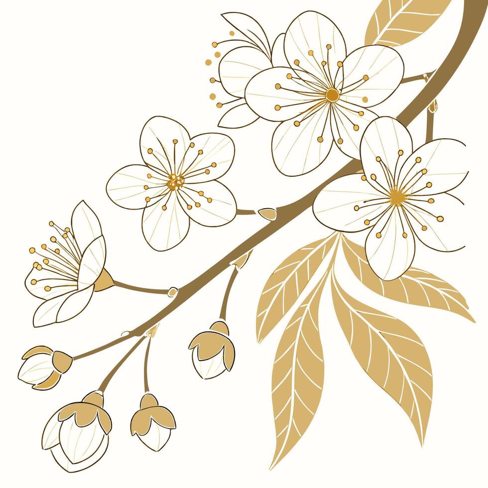 Golden Blossom Branch with Elegant Leaves vector
